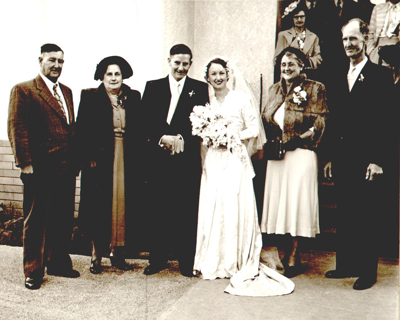 The Marriage of Harry Bambrick to Elizabeth (Betty) Larson, with each of their parents