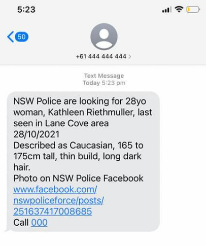 Geo target SMS from NSW Police sent to Lane Cove